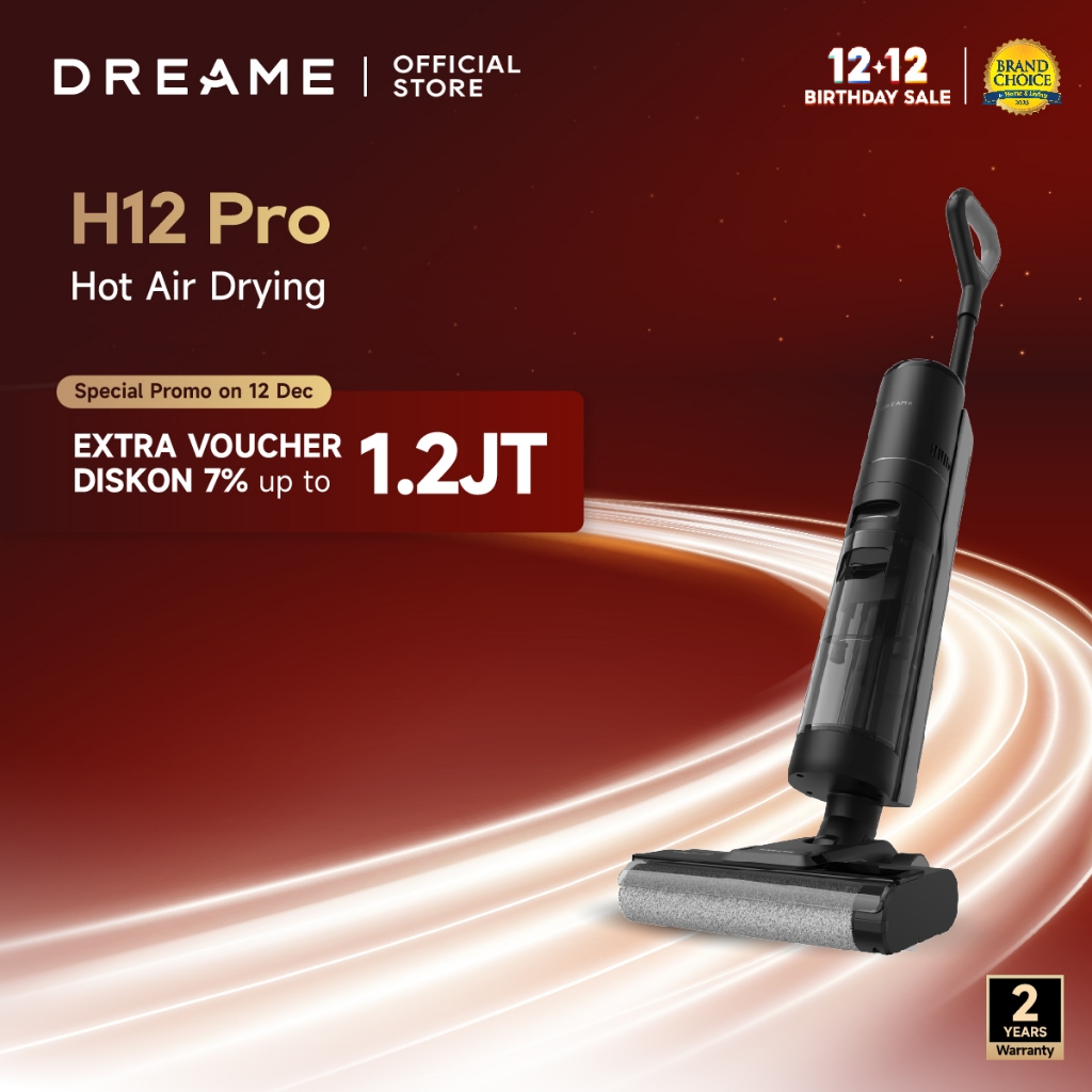 Dreame H12 Pro Wet and Dry Cordless Vacuum Cleaner Penyedot Debu | 99.9% Sterilization | Hot-Air Dry