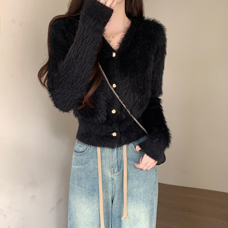 [TTEUDA] Sweater Rajut V-Neck Kancing Aktif | Cardigan Rajut Variasi Active Gold Button Bulu Halus |