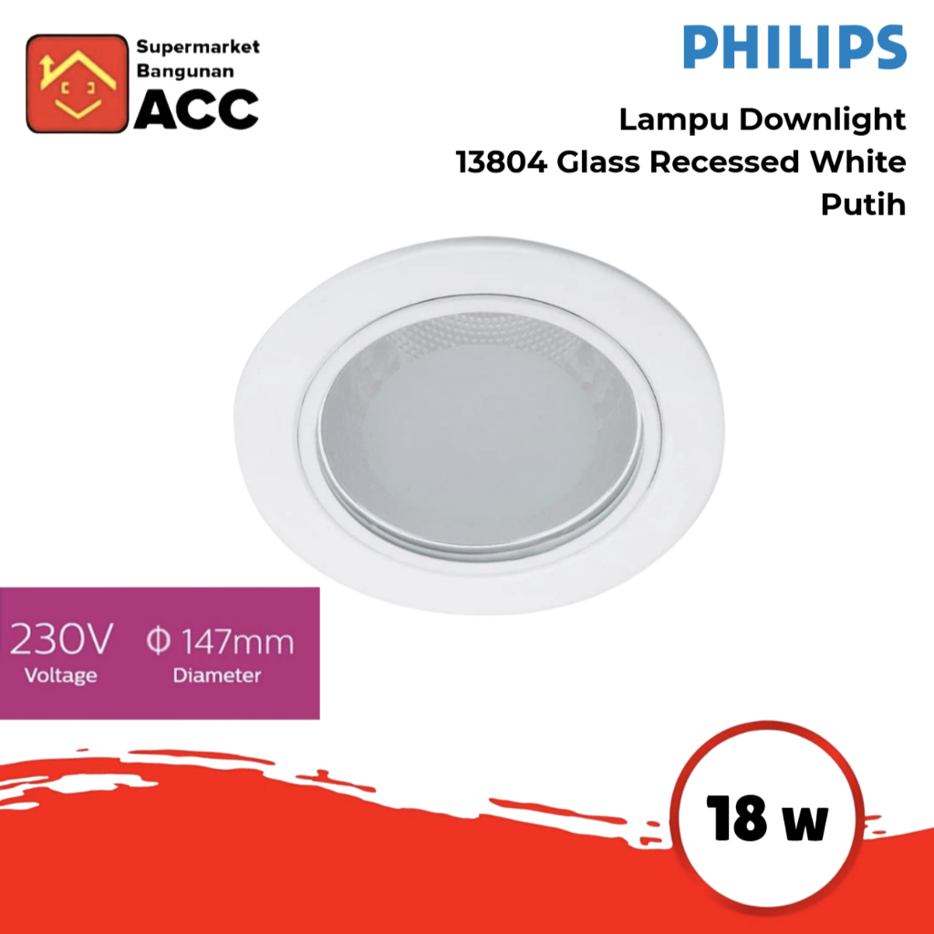 Lampu Downlight - Lampu Downlight Plafon - Downlight Plafon - Philips Downlight Glass Recessed White