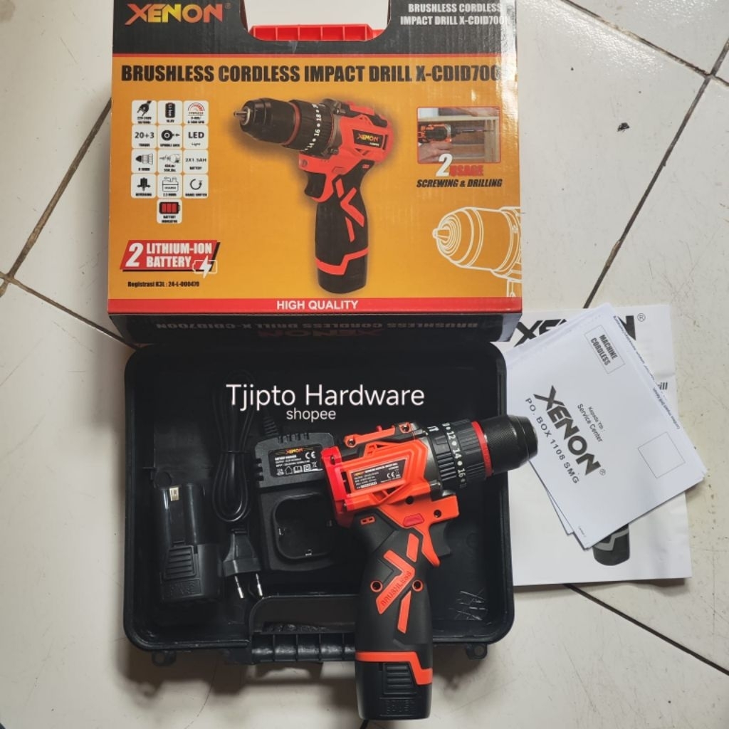 Mesin Bor Beton Baterai 16,8V Xenon Brushless Cordless Impact Drill X-CDID700N Tanpa Kabel 16,8 Volt