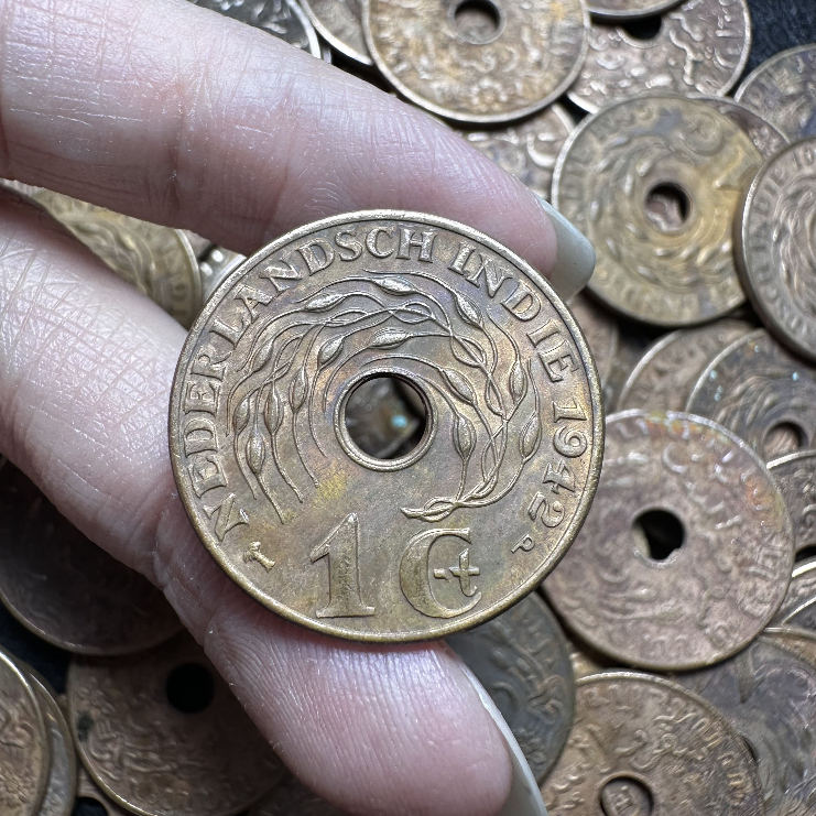 Uang Kuno Koin 1 Sen Bolong Zaman Belanda Bahan Perunggu