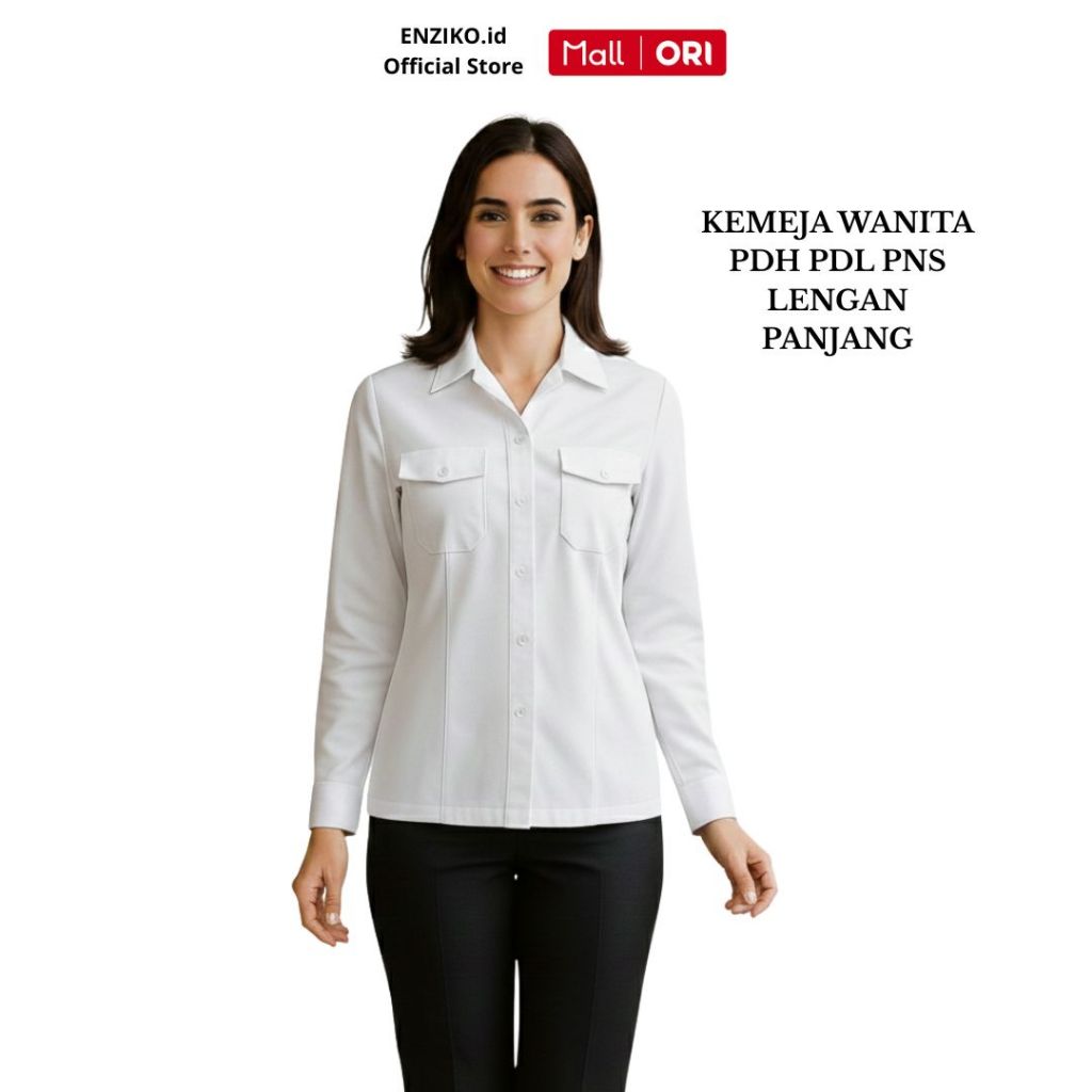 ENZIKO Baju Seragam Dinas Kemeja Wanita Pns Asn Pdh Pdl Putih Lengan Panjang Ukuran Standar Jumbo