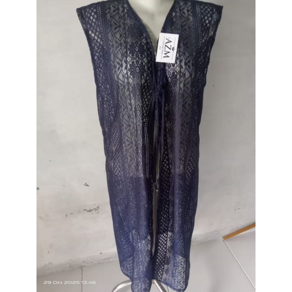 Azmi- Outer Rompi Brukat Tali depan Panjang, Rompi Panjang Wanita