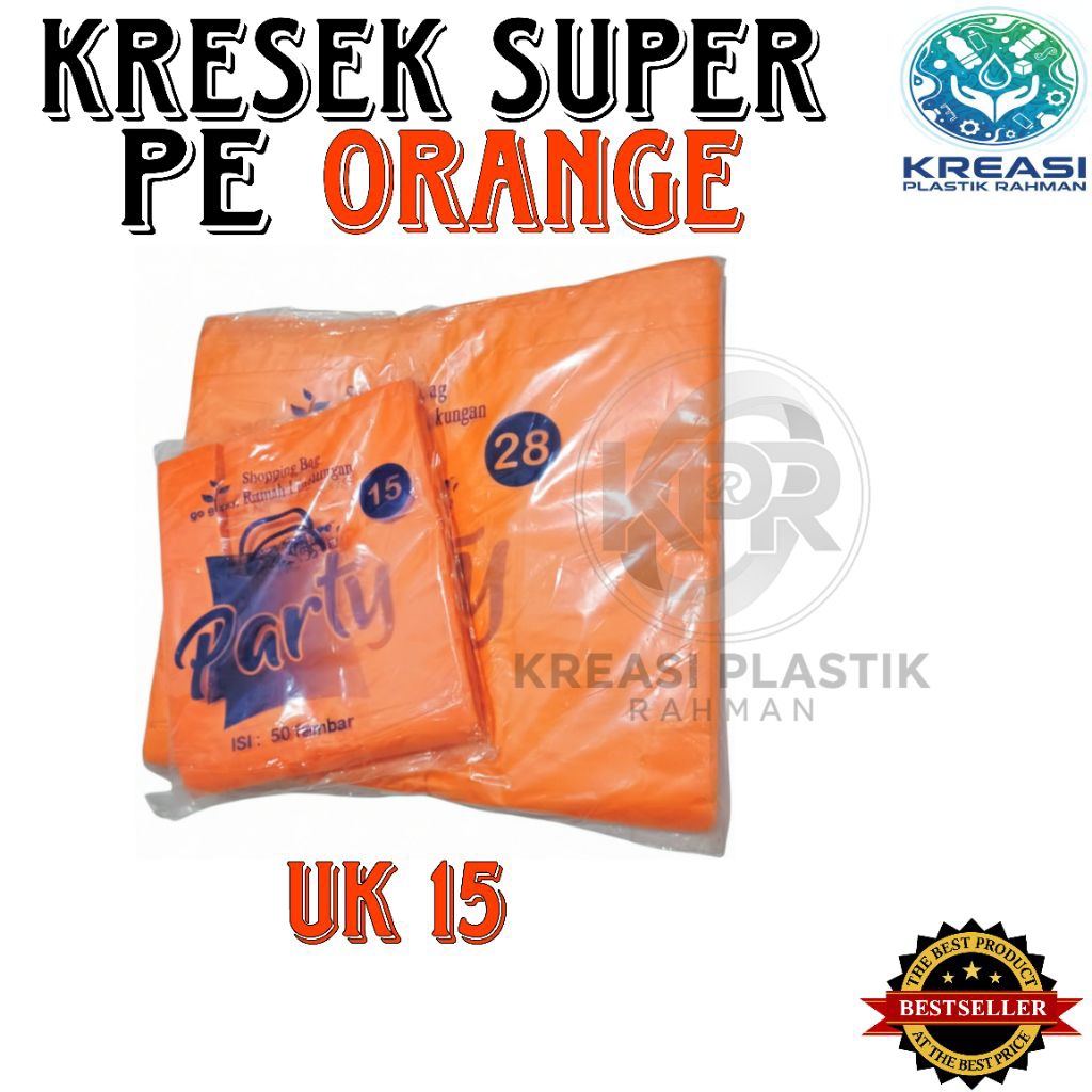 Kantong kresek super PE ORANGE PARTY ISI 50 LEMBAR UK 15| Plastik kresek murah berkualitas | Plastik