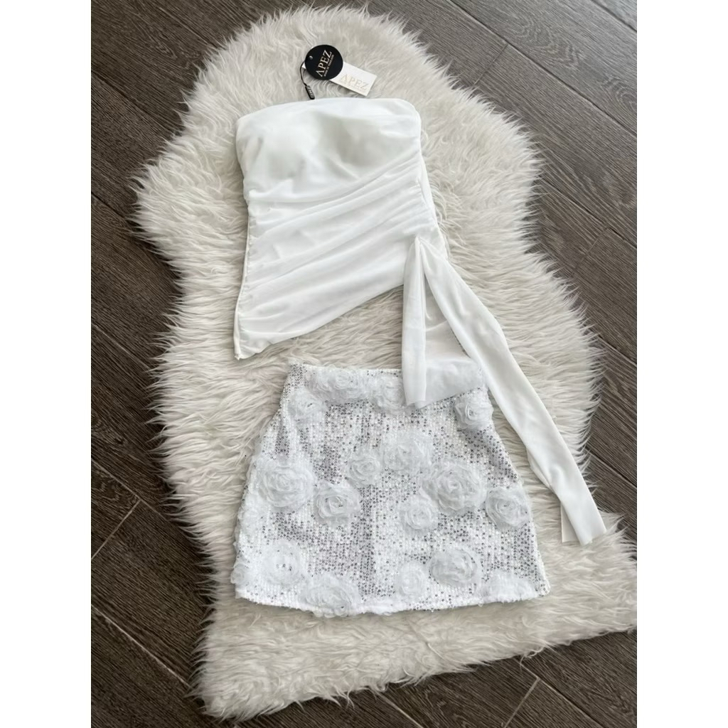 STELAN ROK PENDEK BUNGA IMPORT BANGKOK BKK / STELAN CROP KEMBEN SIMETRIS RUMBAI