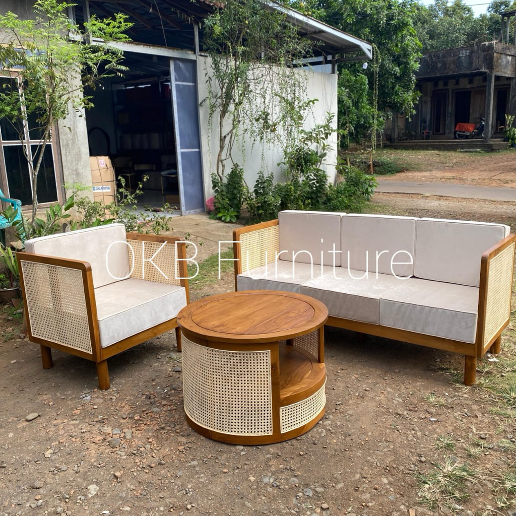 Sofa Rotan Set Sofa Kombinasi Rotan Sofa Kayu Jati Dengan Anyaman Rotan