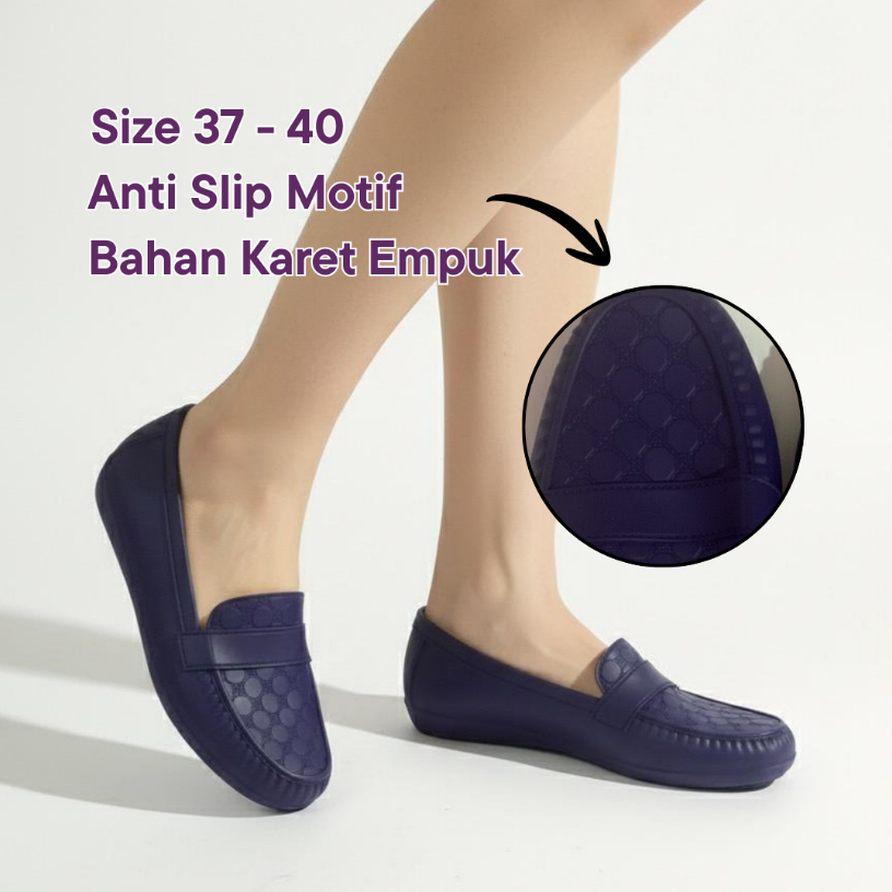 Sepatu Flat Shoes Wanita Karet Jelly Premium Model Loafer Anti Slip