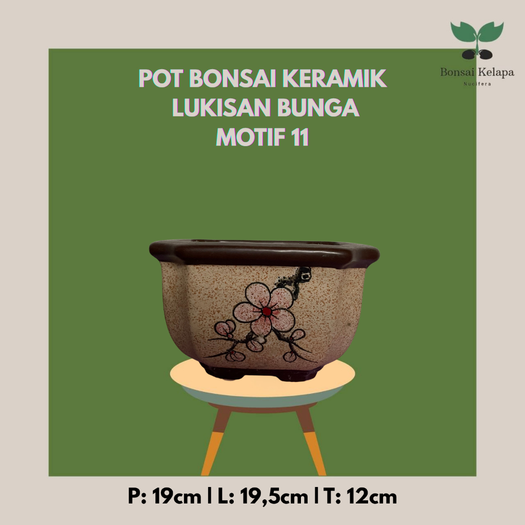 POT BONSAI KERAMIK LUKISAN BUNGA - MOTIF 11