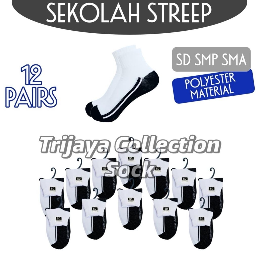 (Grosir) 1 Lusin Kaos Kaki Sekolah Pendek Streep SD SMP SMA