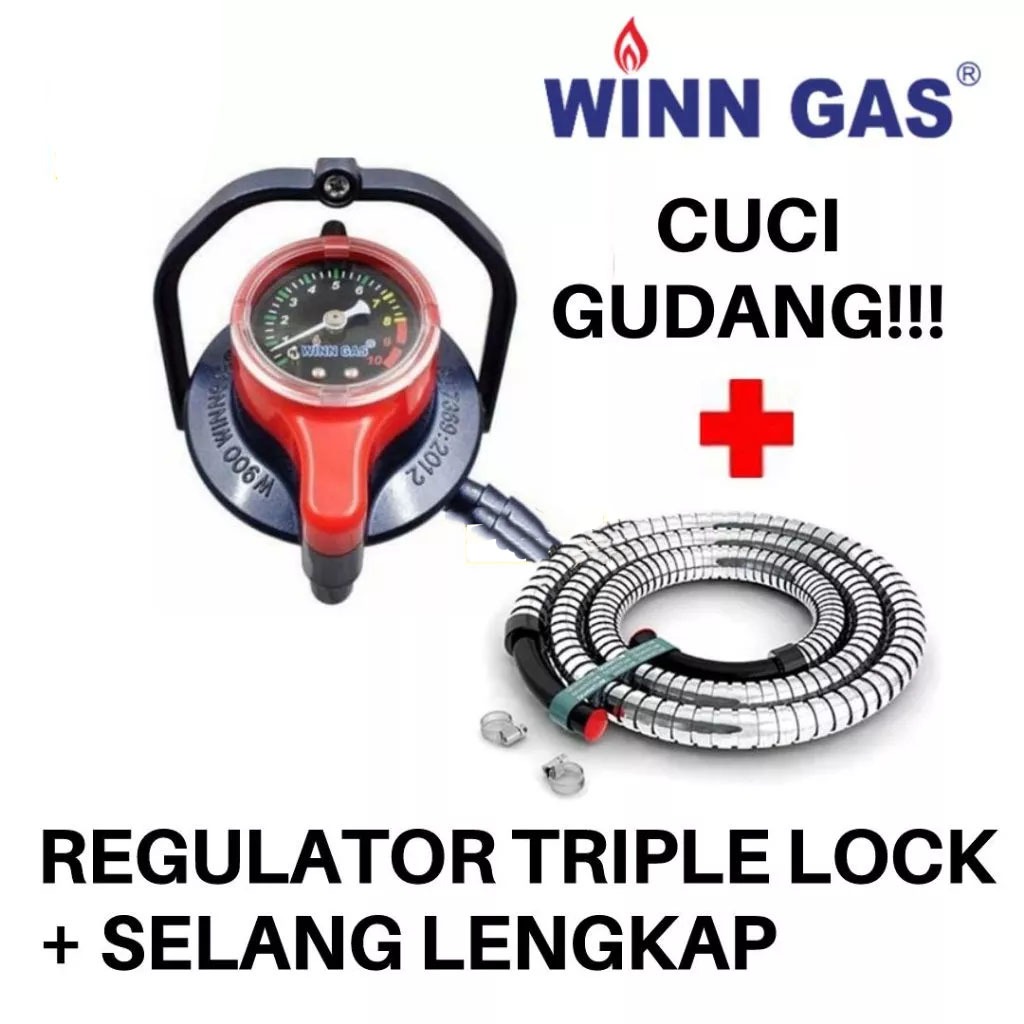 WINN GAS Regulator 3 Pengunci + Selang Gas Premium