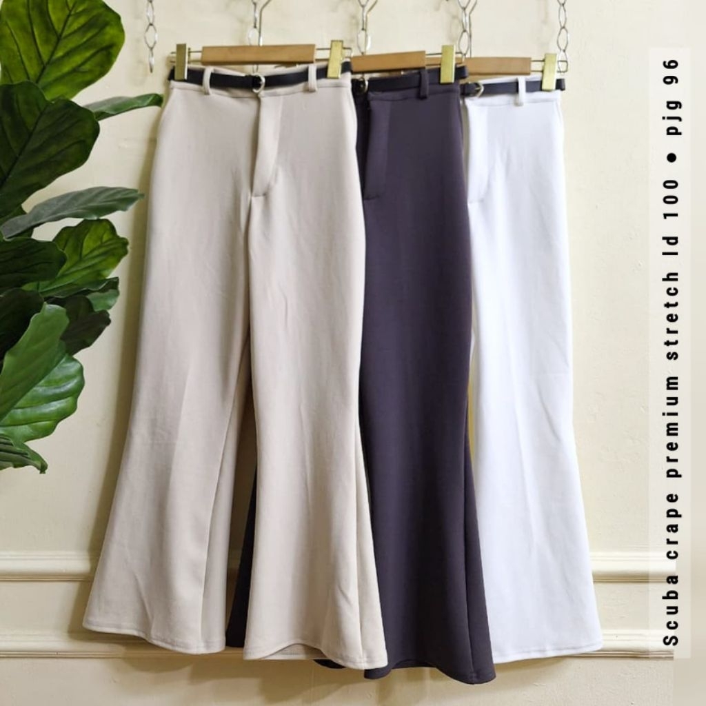 Celana cutbray scuba crepe + belt premium