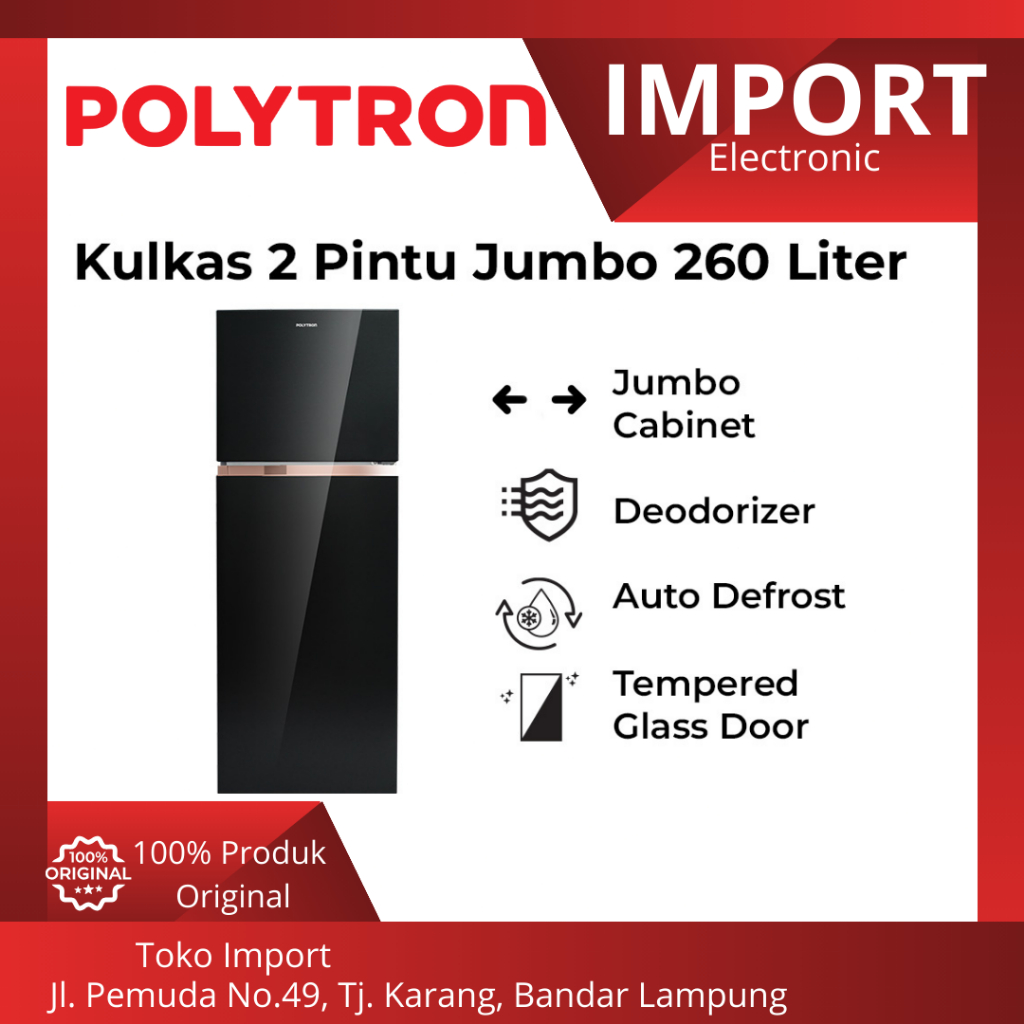 POLYTRON PRW-29MN KULKAS 2 PINTU BELLEZA JUMBO SERIES 260 LITER