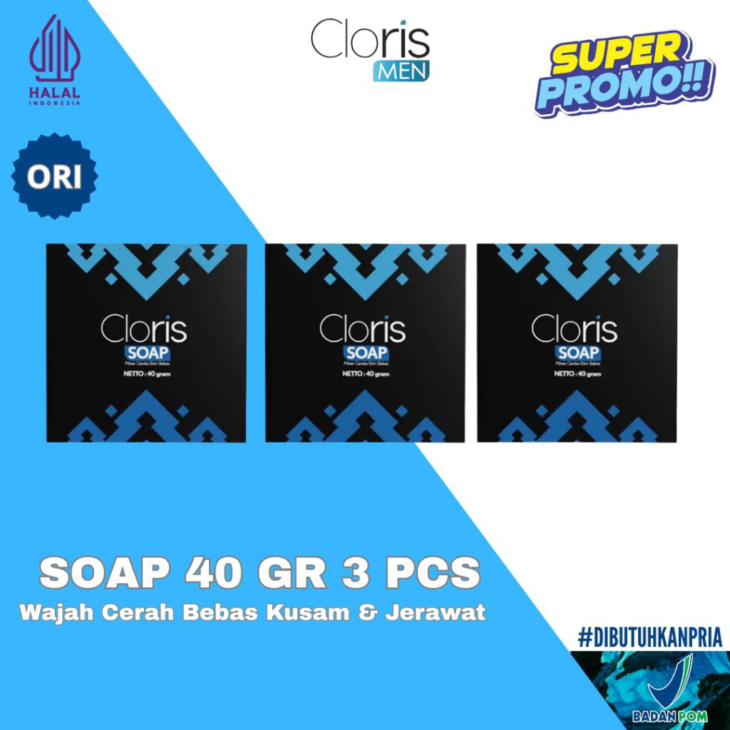 Clorismen Soap 40gr 3Pcs Sabun Cuci Muka Pria Atasi Wajah Kusam Berminyak Dan Jerawat