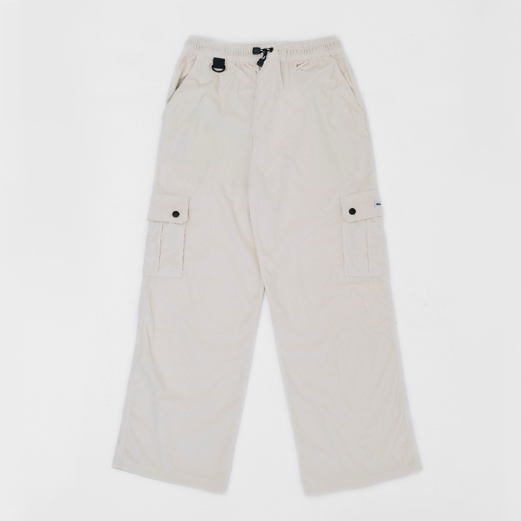 RVRSE | Celana Baggy Cargo Corduroy pria panjang Cream| straight causal stretch pants pinggang karet