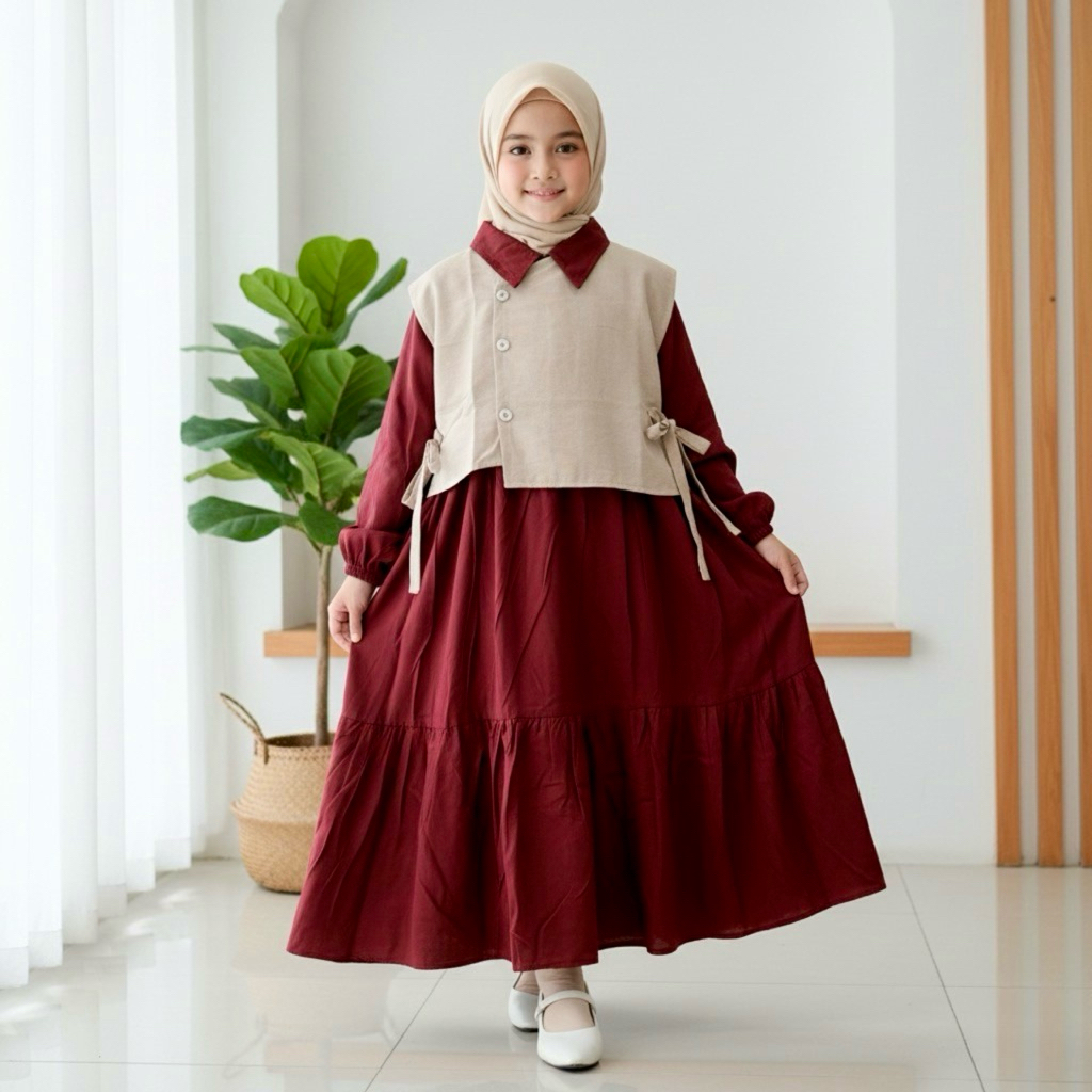 [ ALBA KIDS ] Raya Vest Aleea- Gamis anak perempuan 2-13th / gamis anak syari junior / gamis Rayon