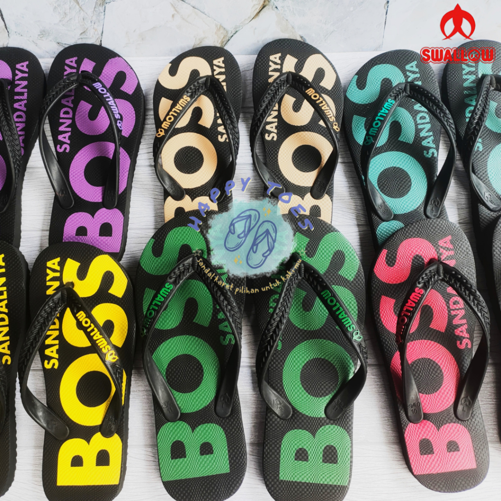 Swallow Boss Sandal Promo Murah Unik Nyaman Sendal Jepit Pria Keren Hitam KaretTebal SANDALNYA BOSS