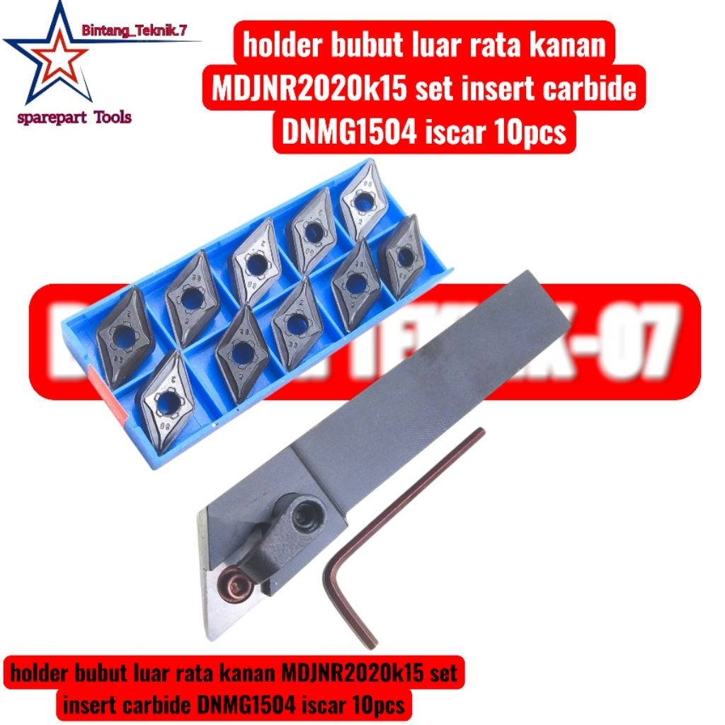 holder bubut luar rata kanan MDJNR2020k15 set insert carbide DNMG150608 iscar 10pcs
