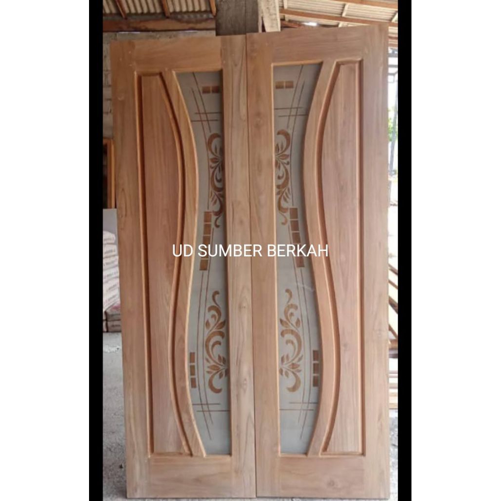 SET KUSEN + DAUN PINTU KUPU TARUNG BAHAN KAYU JATI. UKURAN MODEL MOTIF WARNA BISA CUSTOM