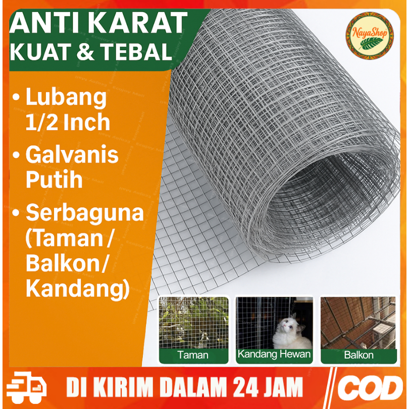 Jaring Besi Kawat Galvanis 1/2 Inch – Kawat Loket Putih untuk Taman, Balkon & Kandang