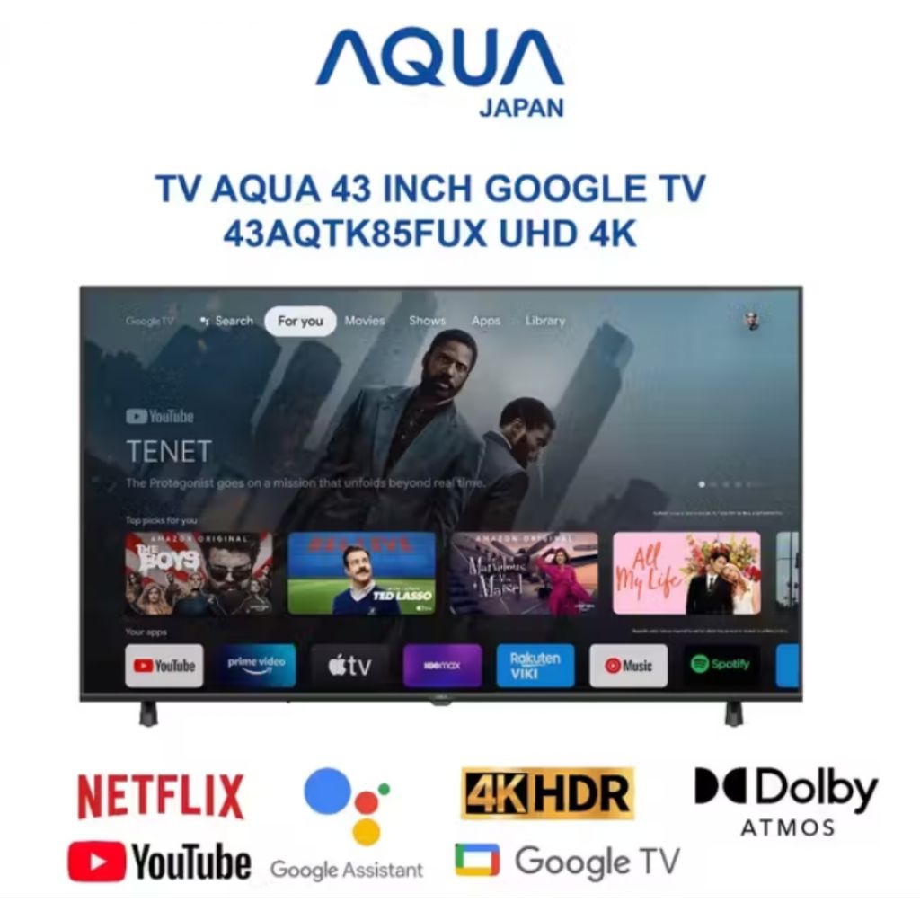 Led digital Aqua Japan 43k85fux android smart tv 43 ultra hd 4k uhd usb lcd youtube bluetooth aitv c