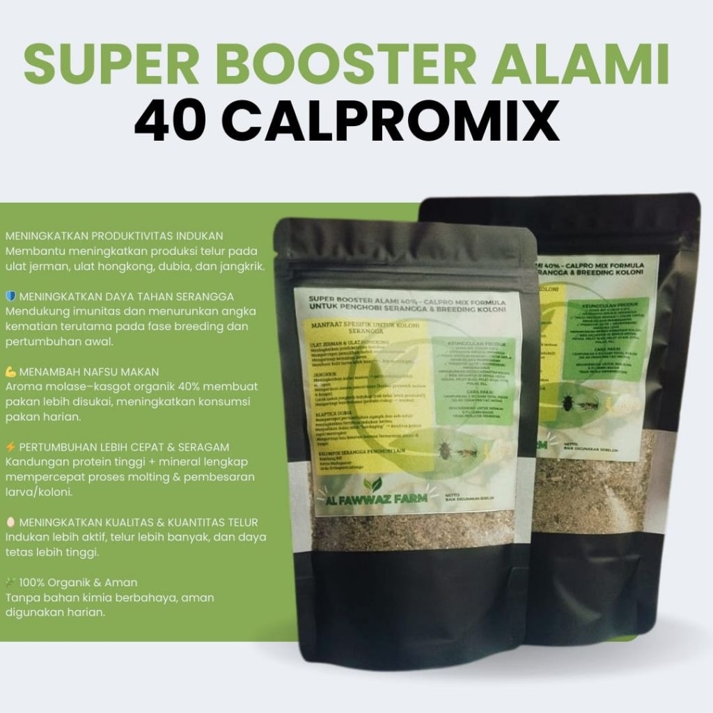 Super Booster Kering Protein 40% CalPro Mix Formula–Vitamin Peningkat Produksi Ulat Jerman/Hongkong/