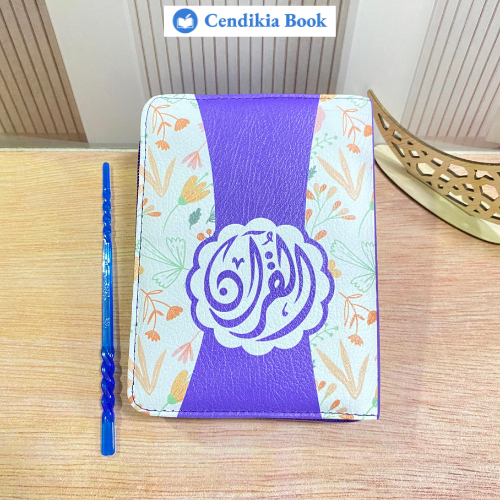 Al-Quran Wakaf Floral Ungu Ukuran A5 A6 Quran Kaleb Resleting Blok Latin Terjemah Perkata A6 - Cendi