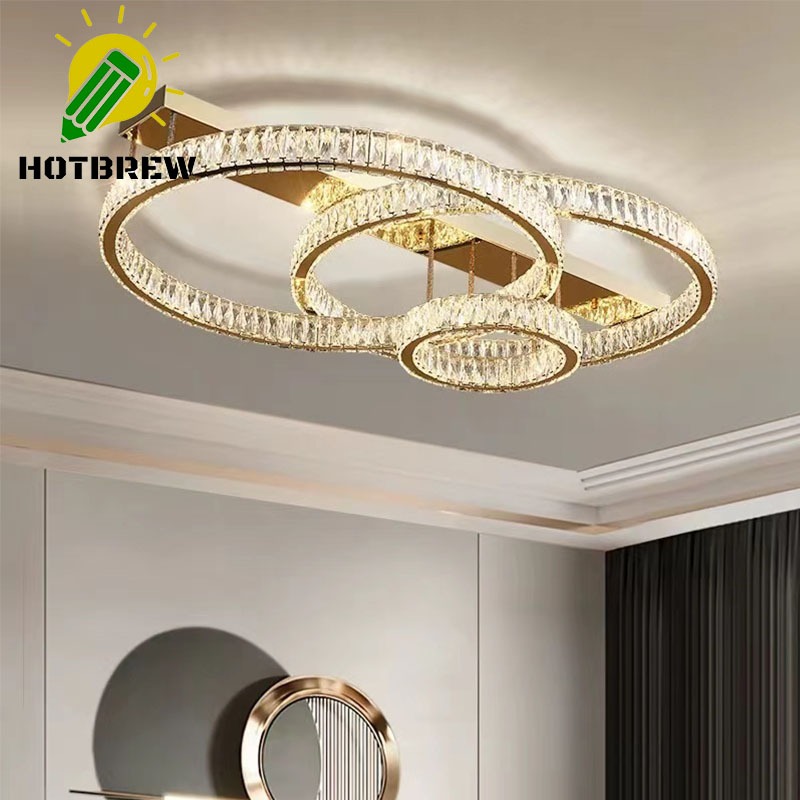 Lampu Gantung LED Bulat Kristal Emas Modern untuk Ruang Tamu, Meja Makan, Kamar Tidur, Dapur, Dekora