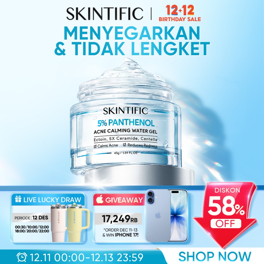 SKINTIFIC - 5% Panthenol Acne Calming Water Gel 45g | Exfoliating Perawatan Wajah Calming untuk Mele