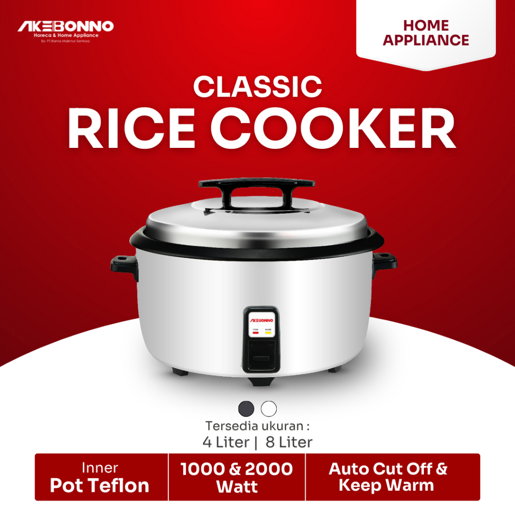 AKEBONNO - Classic Electric Rice Cooker Drum 4 Liter 1000 Watt Grey