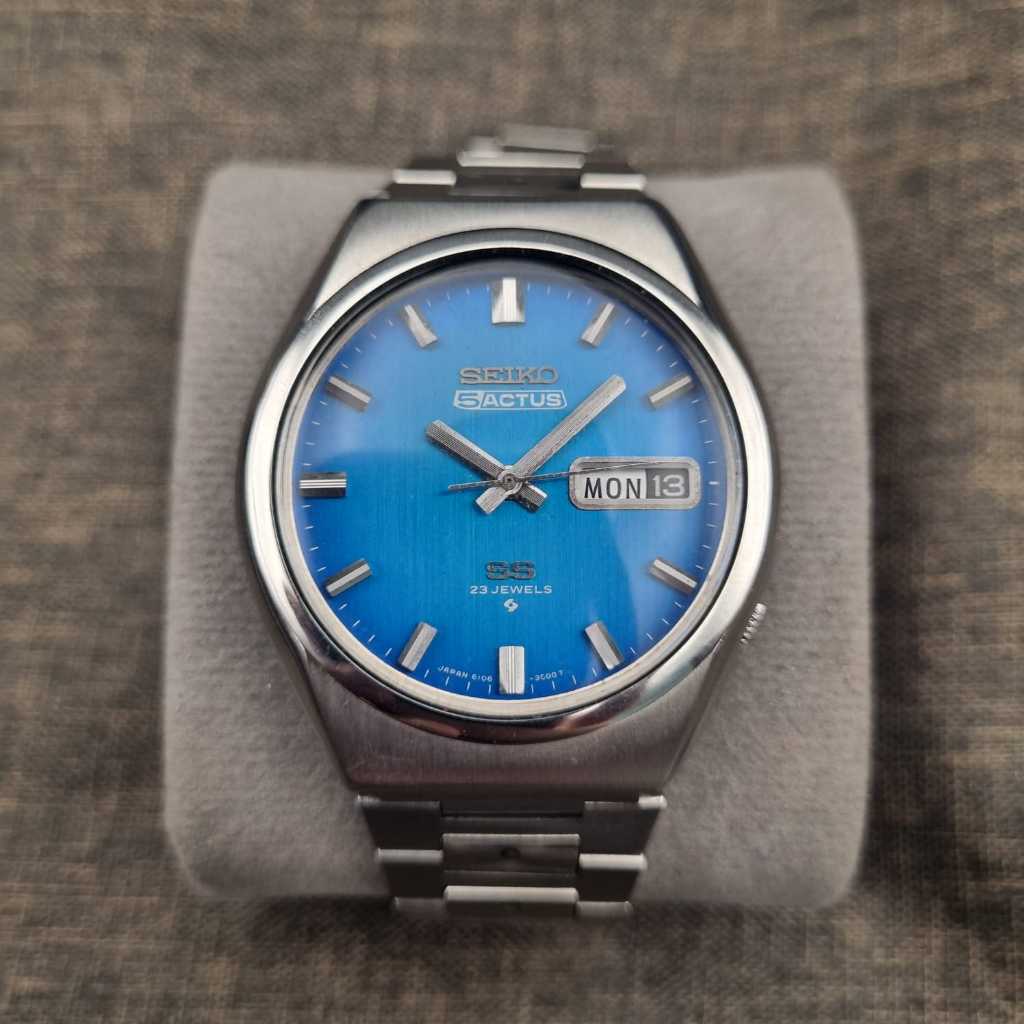 Seiko 5 Actus SS 6106-8760 Cyan Aqua Blue Sunburst Dial Jam Tangan Pria Original