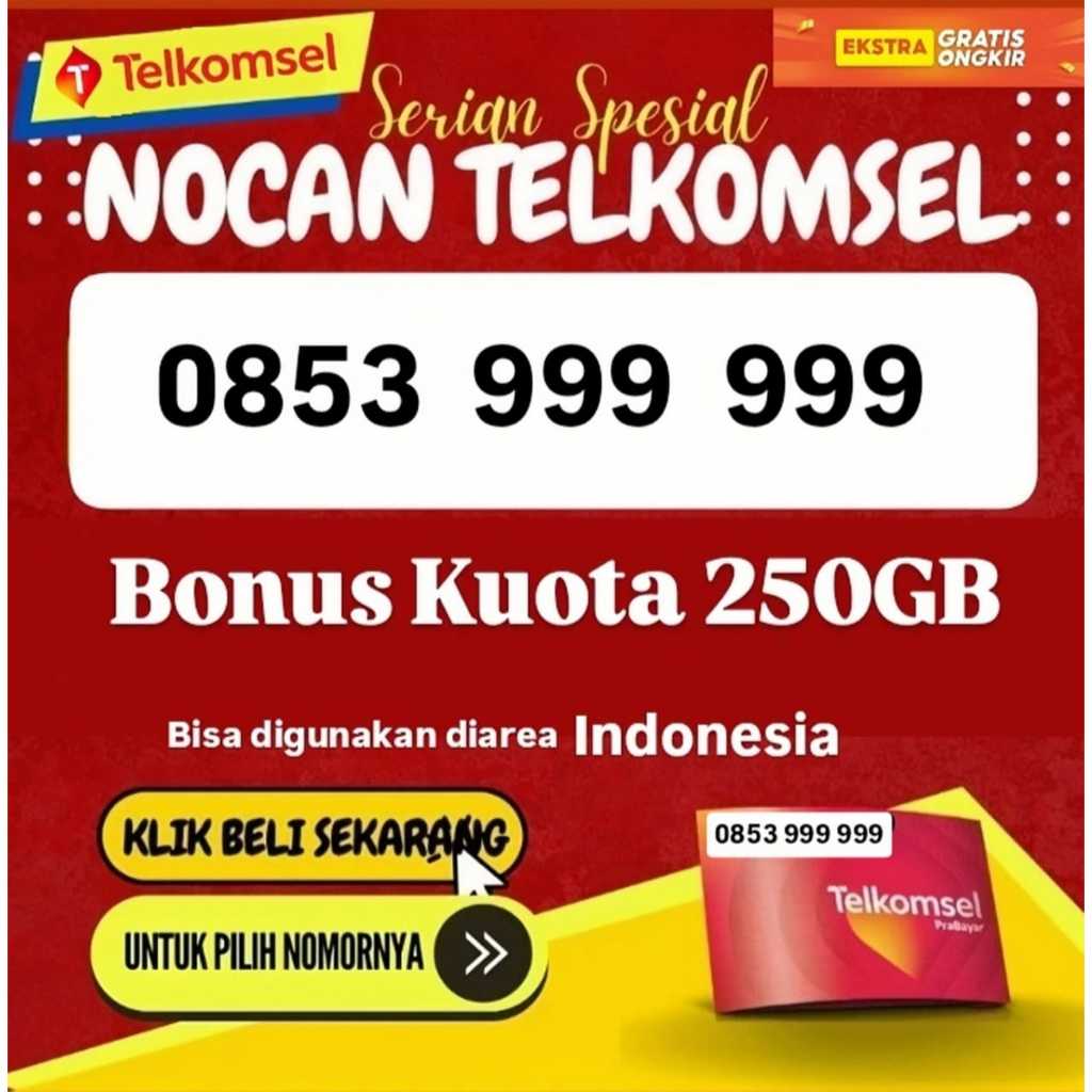 NOMOR CANTIK TELKOMSEL BEBAS REQUEST NOMOR BISA DIGUNAKAN DIWILAYAH INDONESIA BONUS KUOTA 250GB