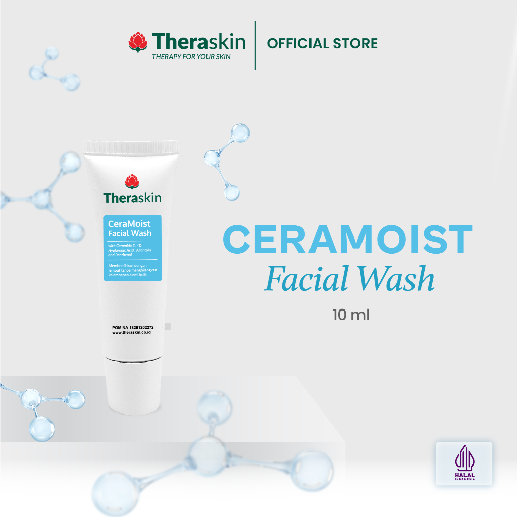 Theraskin CeraMoist Facial Wash 10ml - Sabun Cuci Muka Kulit Sensitif dengan kandungan 4D Hyaluronic