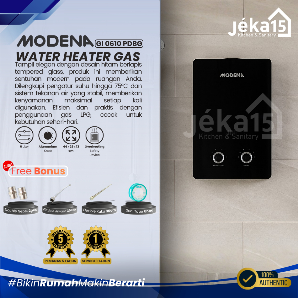JEKA15 - MODENA GI 0610 PDBG Water Heater Gas - Pemanas Air Mandi 6 L