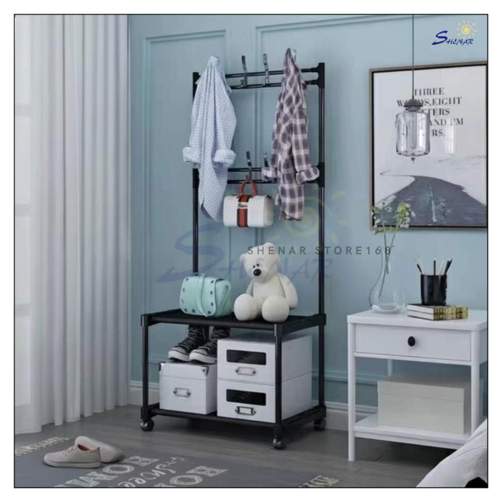 Rak Gantungan Pakaian Besi Minimalis Portable Tempat Penyimpanan dengan Roda