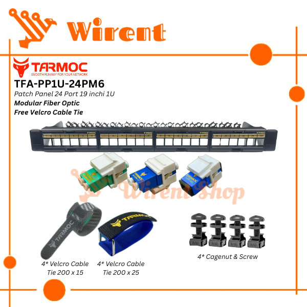 Tarmoc TFA-PP1U-24PM6 | Patch Panel 24 Port Fiber Optic FO LENGKAP Free 8 pcs Velcro tie