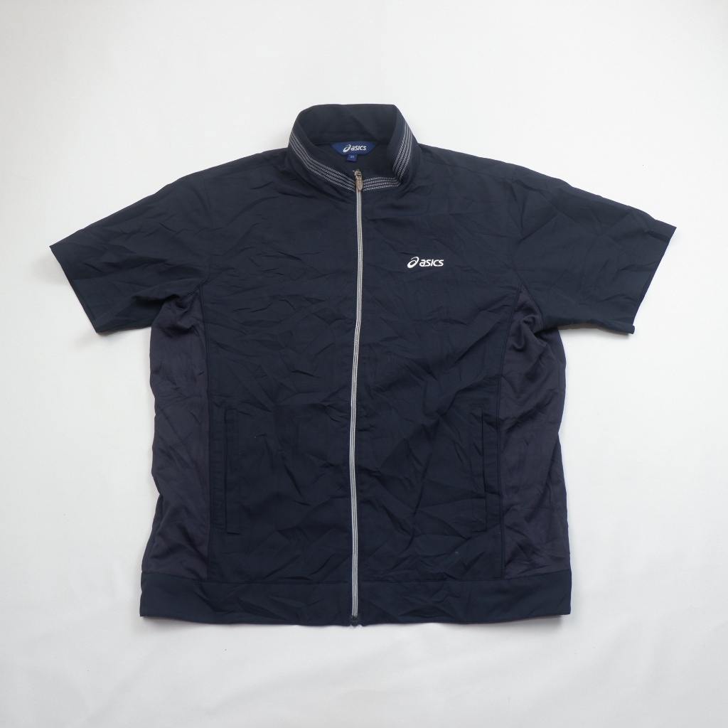 ASICS Short Sleeve Track Top / Full Zip Sport Jacket - Navy Blue - Preloved