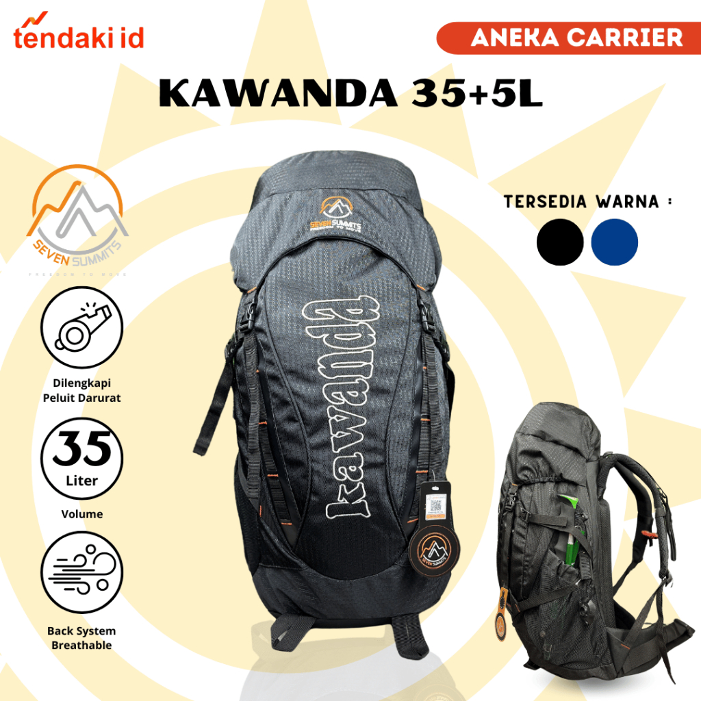 Semi Carrier Seven Summits Kawanda 35+5L Tas Hiking Gunung Travel Backpack Ransel Travelling