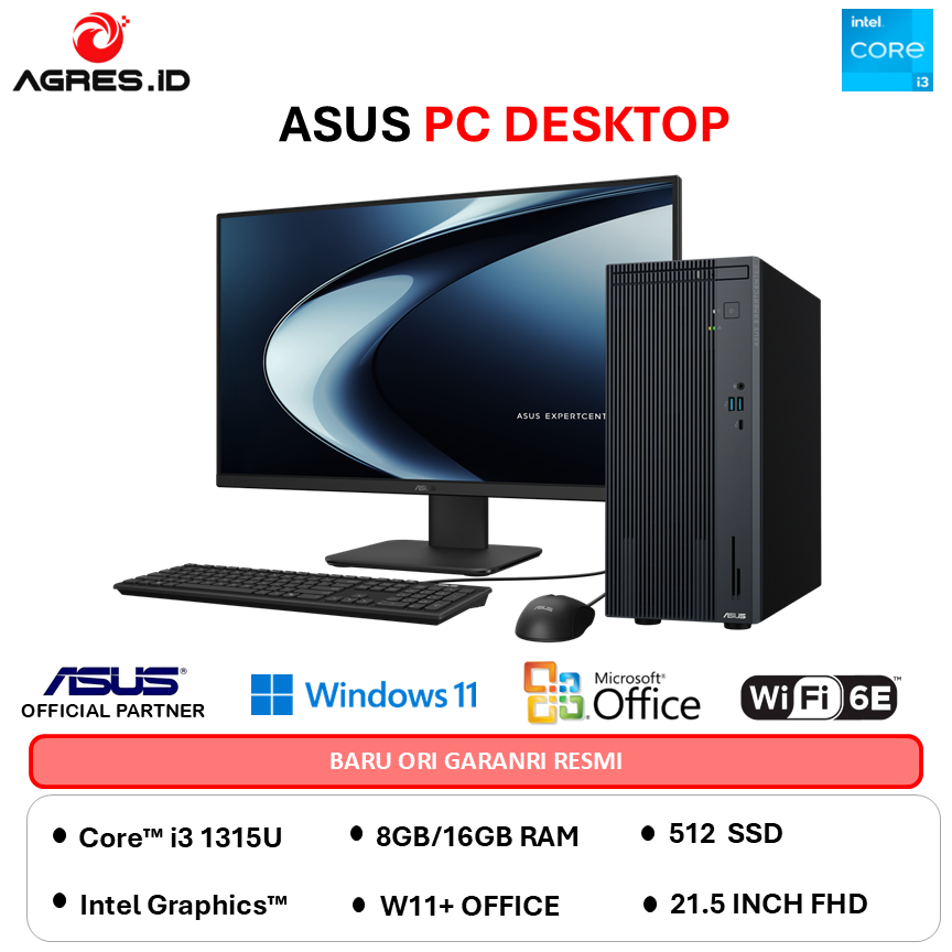 ASUS PC DESKTOP P500MV I3 1315  - RAM 16GB 512GB W11+OHS -385018WS - FREE LED MONITOR 21.5 INCH