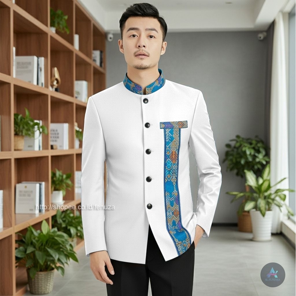 baju koko kombinasi batik jasko mandarin kombinasi batik