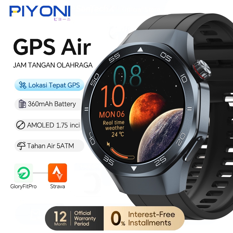 Piyoni Waterproof  GPS Air Jam Tangan Smartwatch - 1.75'' AMOLED | Tahan Air 5ATM | HUAWEI chip | 17