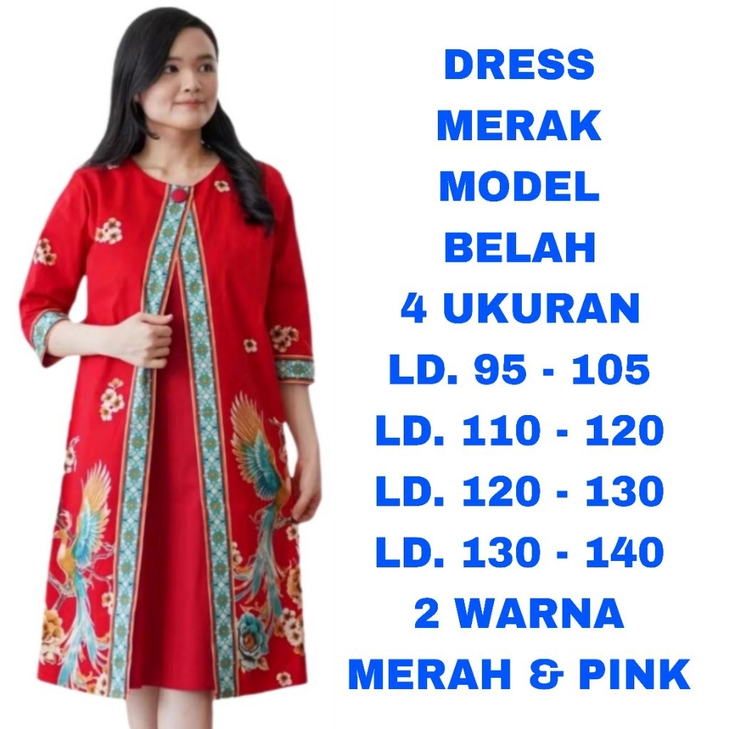 WK DRESS MERAK MODEL BELAH WARNA MERAH PINK BAJU IMLEK SINCIA SANJIT SERAGAM KERJA BATIK KANTOR