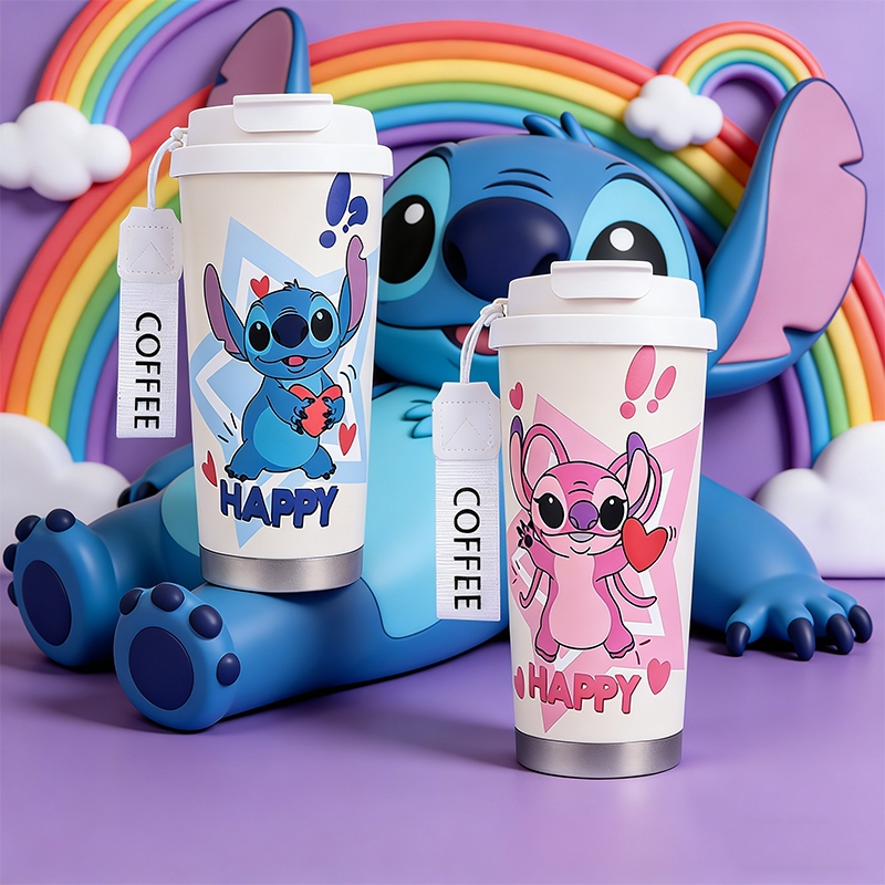 Tumblr Stitch & Angel Lucu 500ml | Tumblr Stainless Steel 316 Tahan Dingin & Panas, Anti Bocor