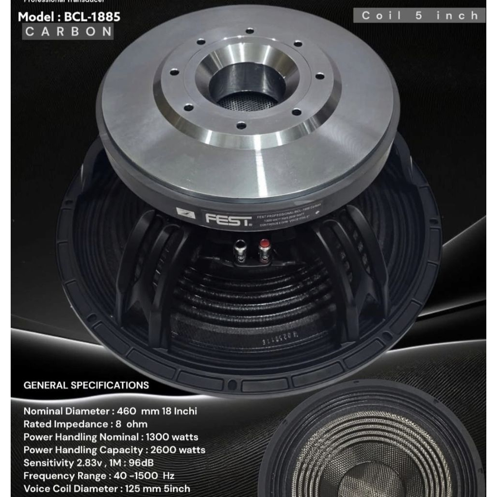Speaker 18 Inch Fest BCL 1885 Carbon Original Sub 18 inc Fest BCL1885 Carbon