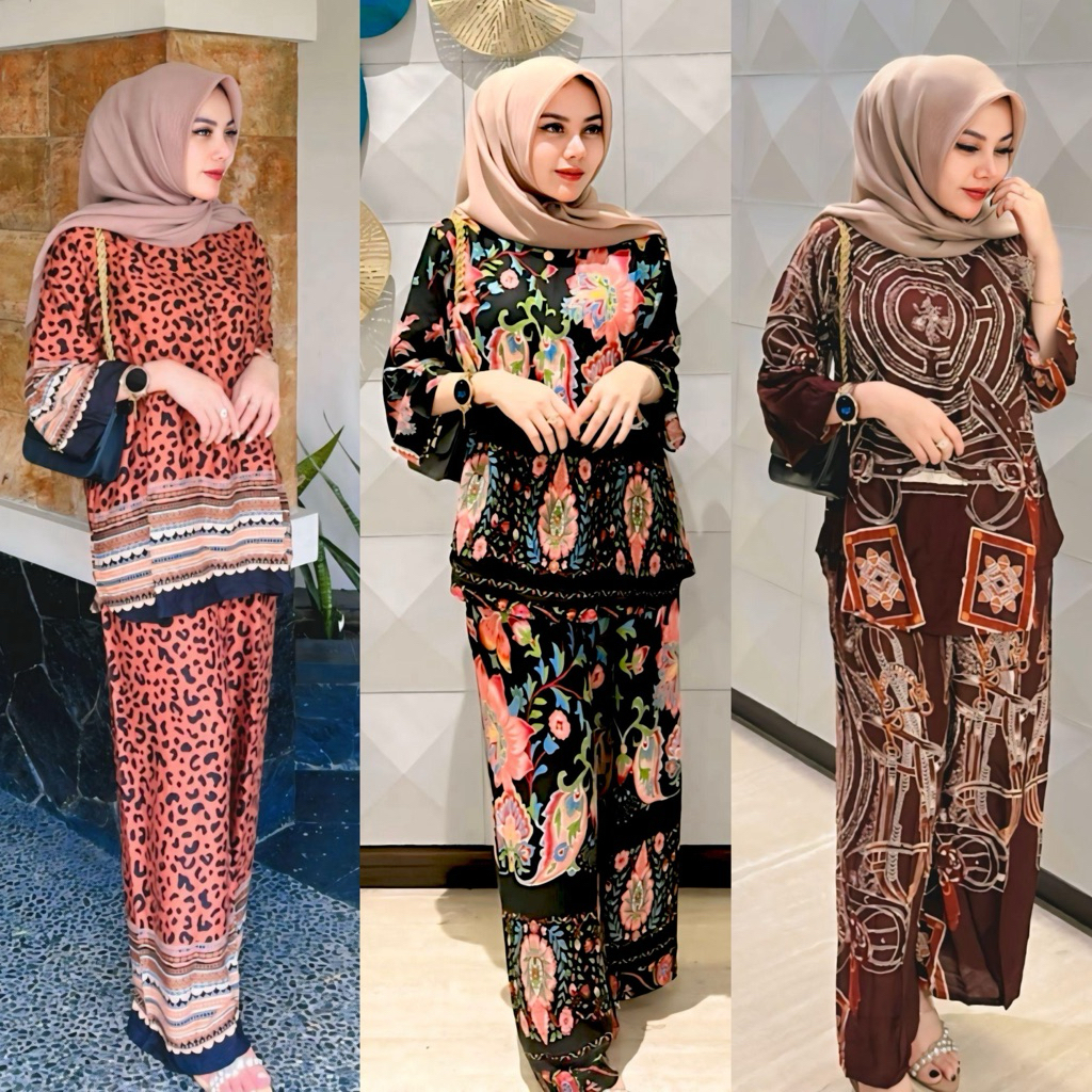 BAJU SETELAN JELITA TERBARU 2025 - ONE SET WANITA RAYON MOTIF ADEM BUSUI ATASAN BAWAHAN KULOT