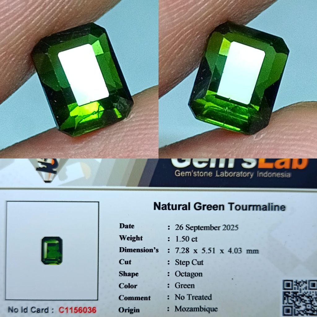 NATURAL GREEN TOURMALINE MOZAMBIQUE MEMO GLI LAB
