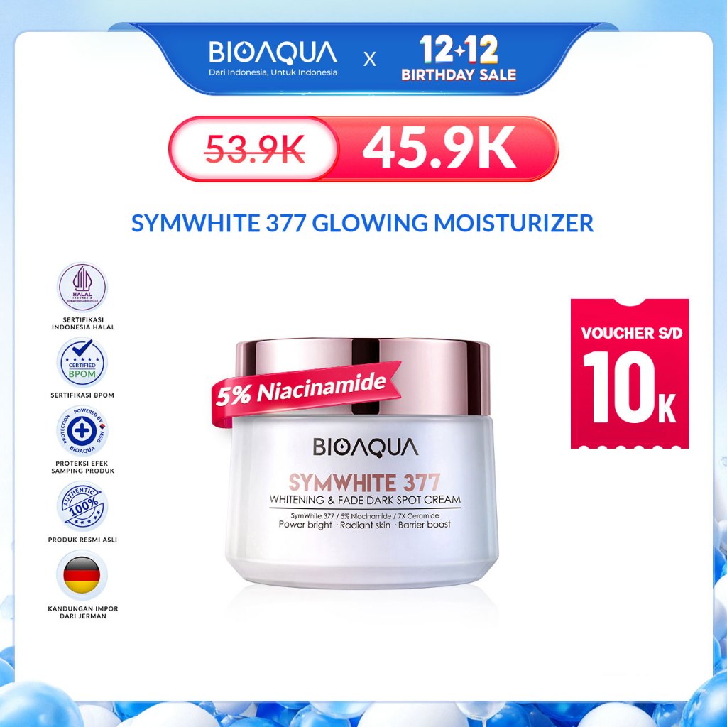 BIOAQUA Moisturizer SymWhite 377 Cream Pemutih Wajah 50g Krim Penghilang Flek Hitam Di Wajah Whiteni