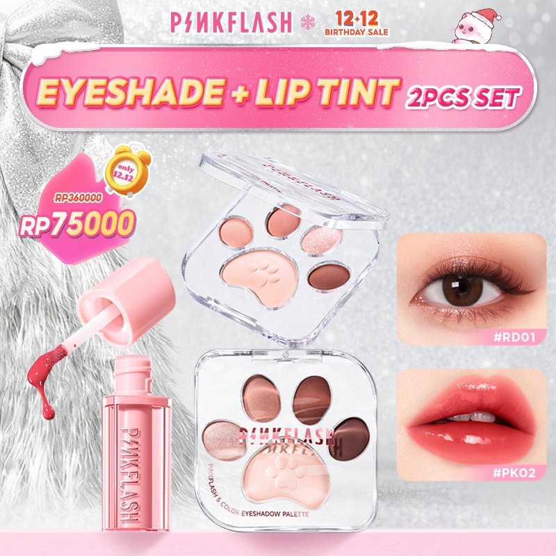 PINKFLASH Pawfect Wink 5-Colors Eyeshadow Palette High Pigmented Transferproof Bubble Glowy Tint Fil