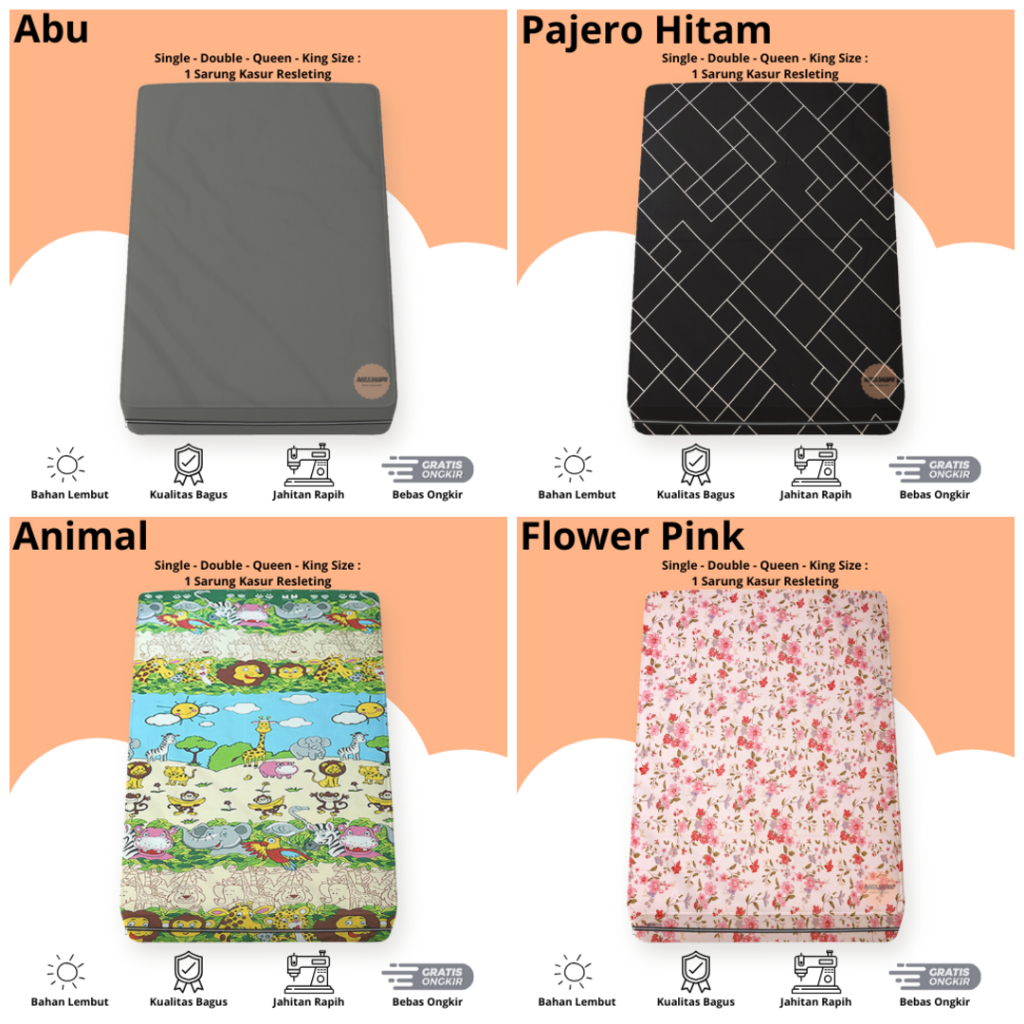 Sprei Sarung Kasur Busa Resleting 70X200X5/10/15/20