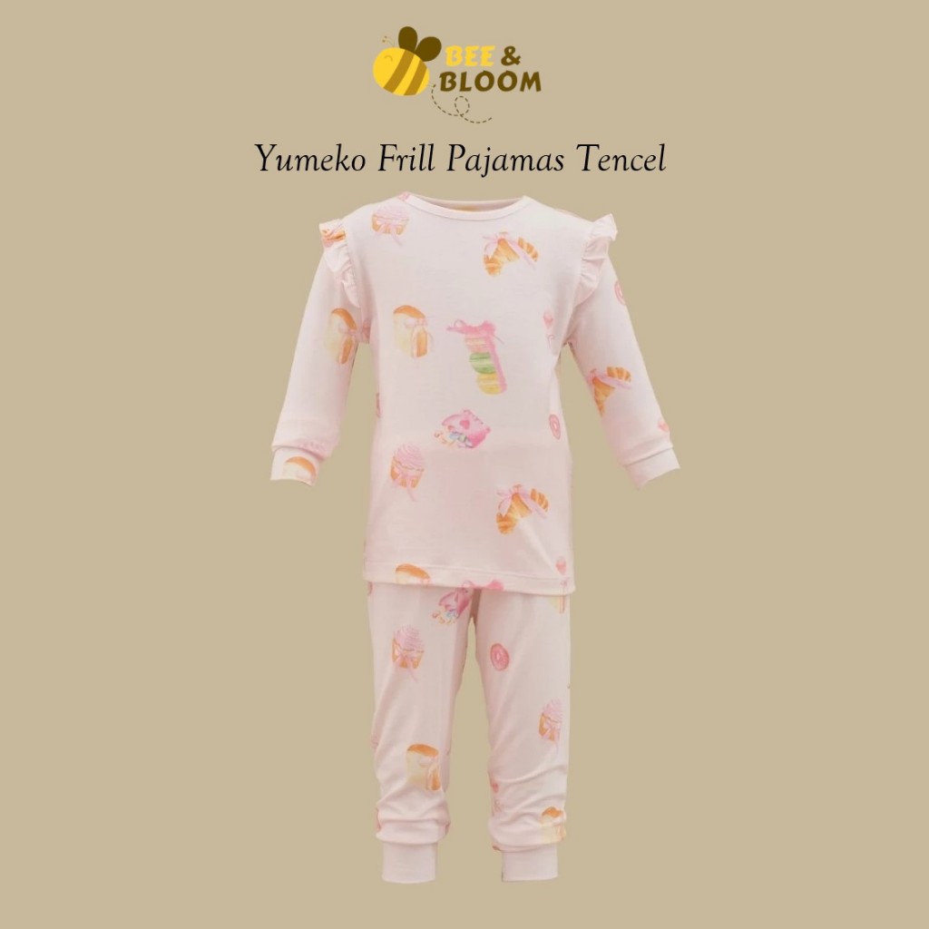 Beeandbloom Yumeko Frill Pajamas Tencel | Baju Tidur Tencel Anak Perempuan | Piyama Anak Tencel