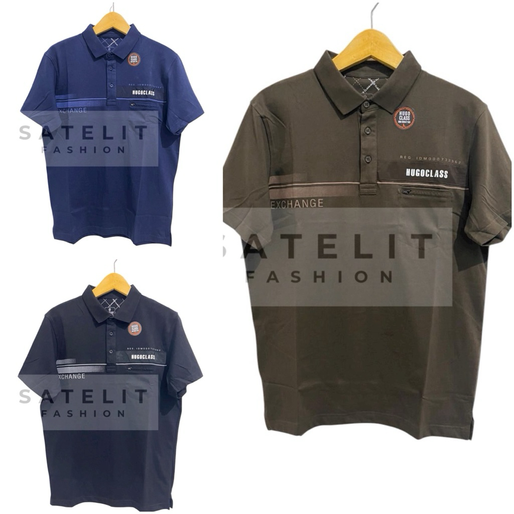 Hugo Class Original Kaos Kerah Pria Polos Combed Sablon OKEBOSS (Kancing Kantong) - Satelit Fashion 